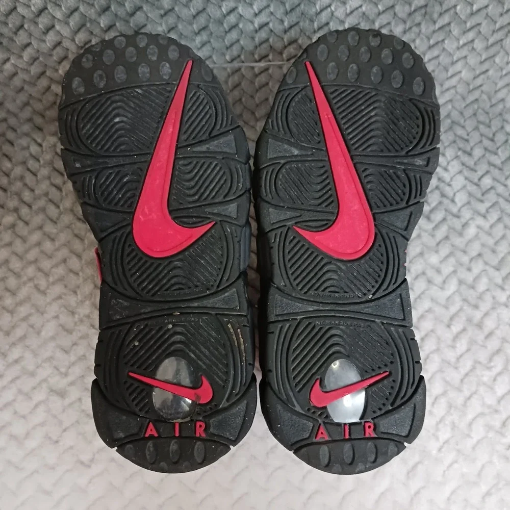 Nike Air More Uptempo GS Medium Ash Red White Black Basketball Shoes Size 4Y